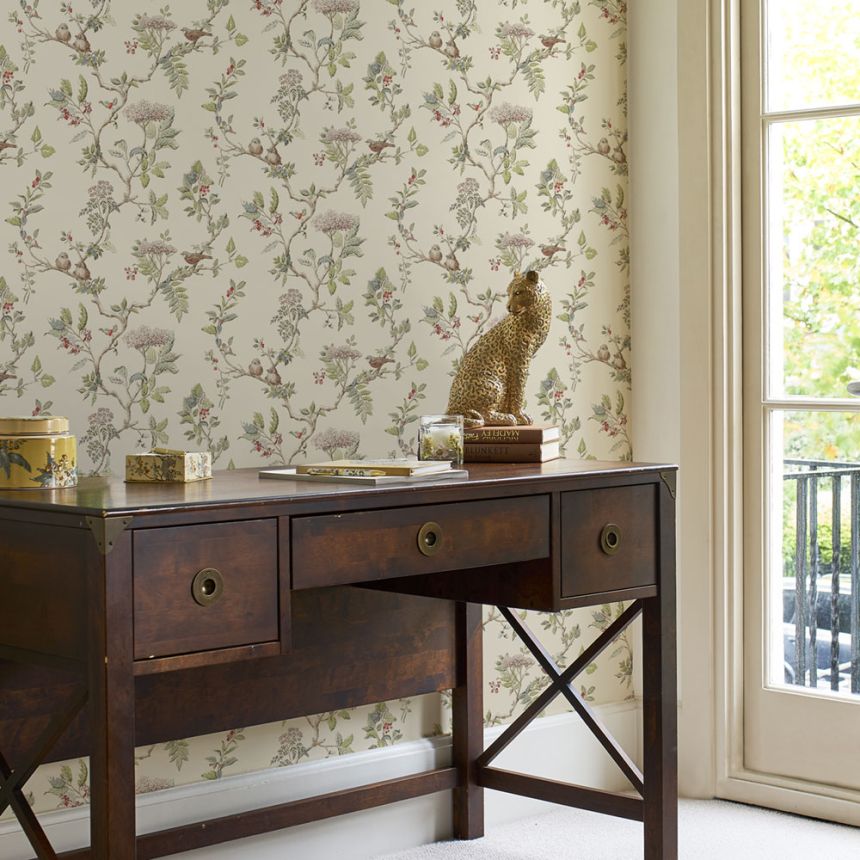 Vliesová tapeta na zeď, krémová, větvičky 113346, Laura Ashley Signature