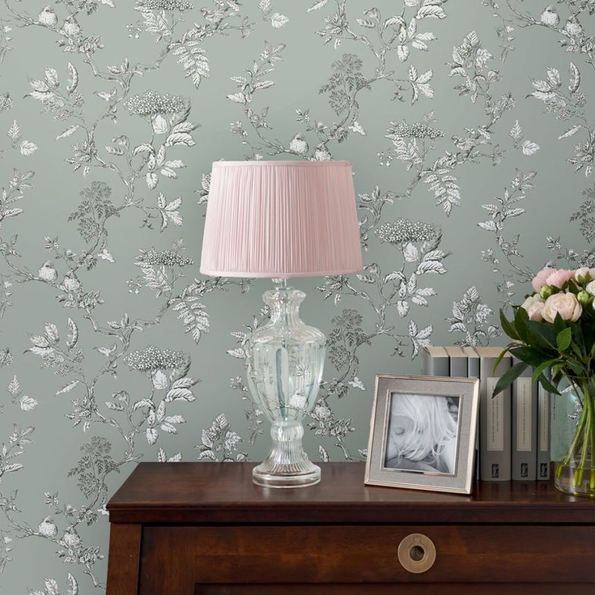 Vliesová tapeta na zeď, zelená, větvičky, 113345, Laura Ashley Signature