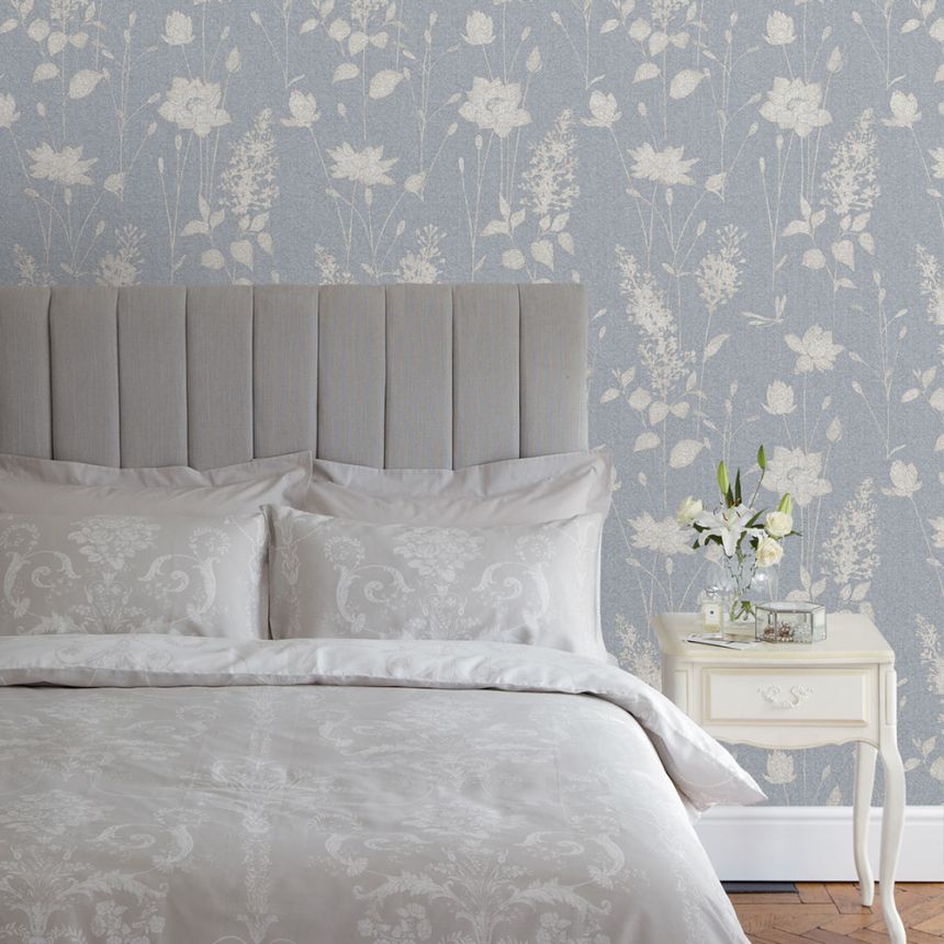 Vliesová tapeta na zeďf, modro-bílá, květiny, 113343, Laura Ashley Signature