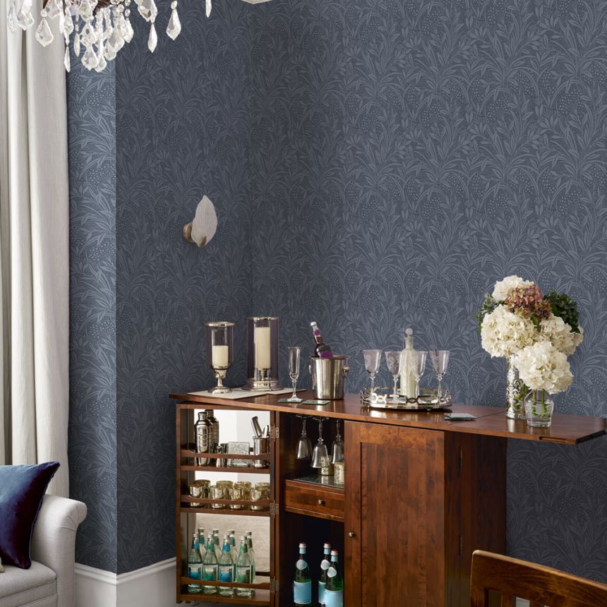 Vliesová tapeta na zeď, modrá, listy, 113339, Laura Ashley Signature