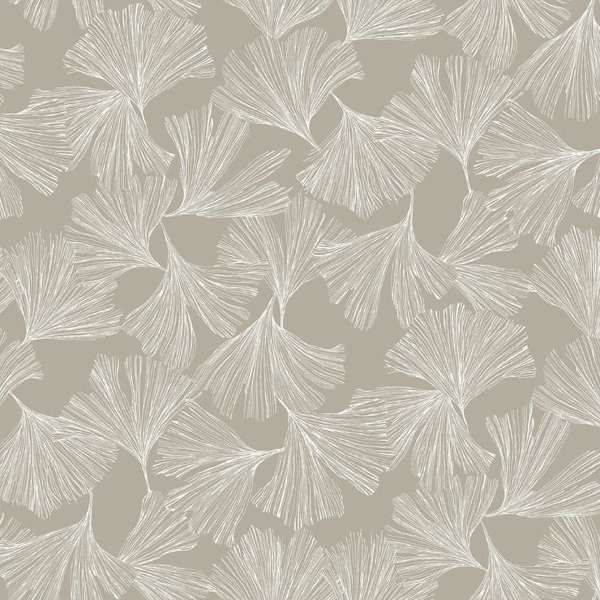 Béžová vliesová tapeta na zeď, bílé listy ginkga DD3746, Dazzling Dimensions 2, York