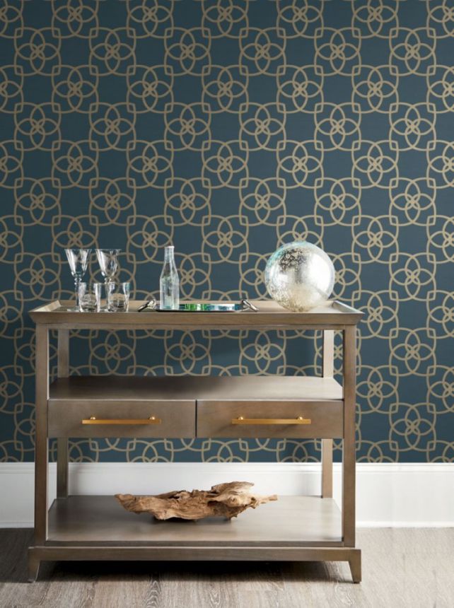 Luxusní modrá vliesová tapeta, zlaté ornamenty DD3711, Dazzling Dimensions 2, York