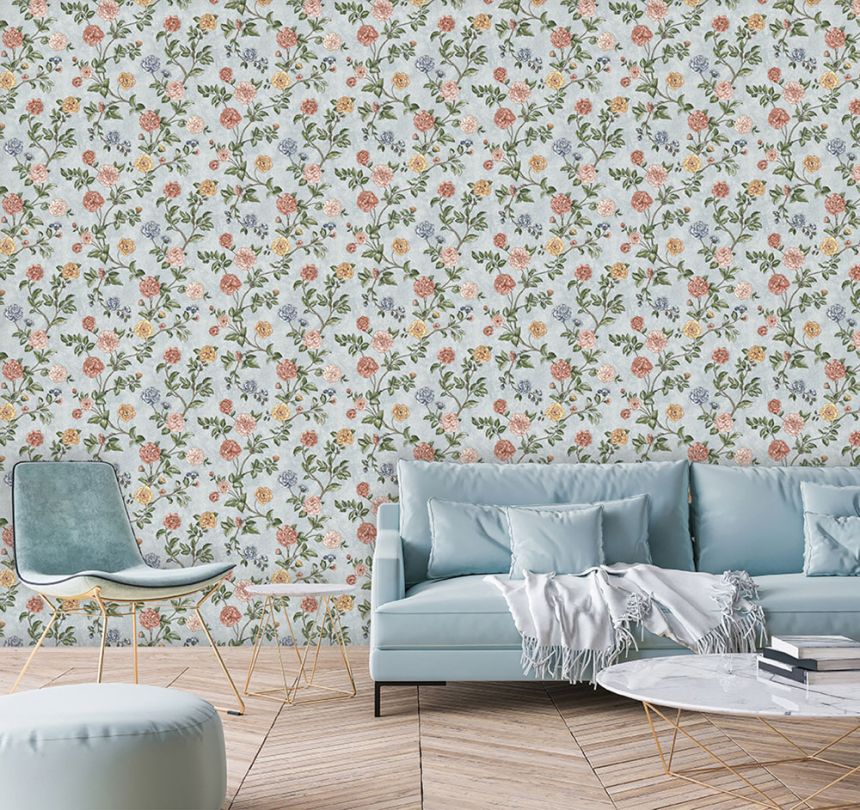 Modrá vliesová tapeta na zeď květiny, Z66807, Satin Flowers, Zambaiti Parati